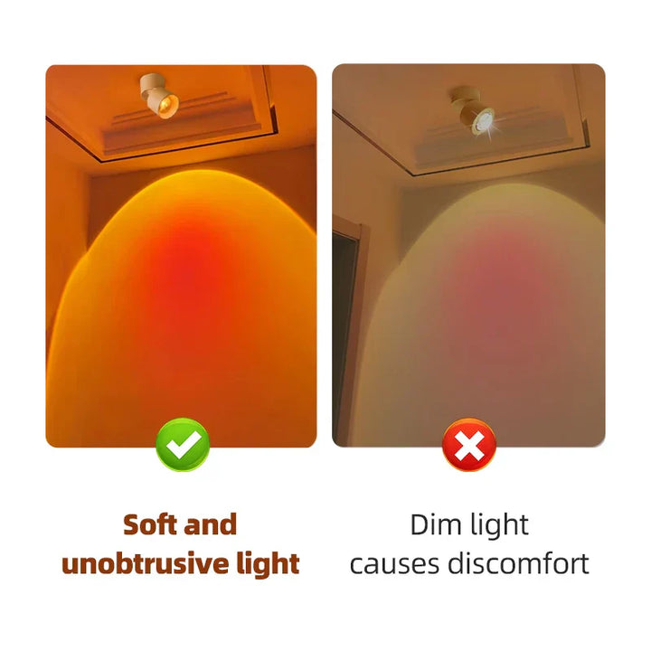 Romantischer Sonnenuntergang-Effekt durch LED Projektorlampe für eine einzigartige Raumstimmung.
