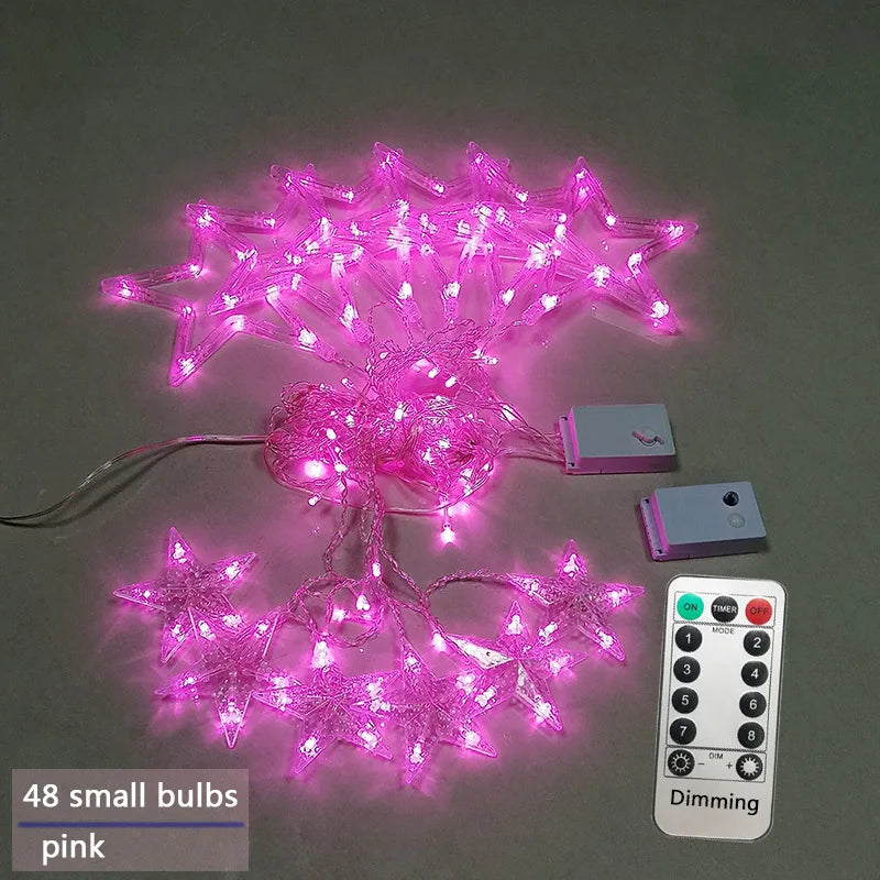Glitzernde LED-Sternen-Vorhanglichter für eine magische Atmosphäre im Raum, mit Fernbedienung.