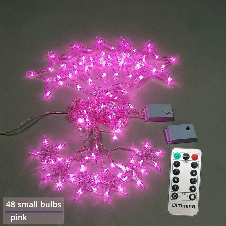 Glitzernde LED-Sternen-Vorhanglichter für eine magische Atmosphäre im Raum, mit Fernbedienung.