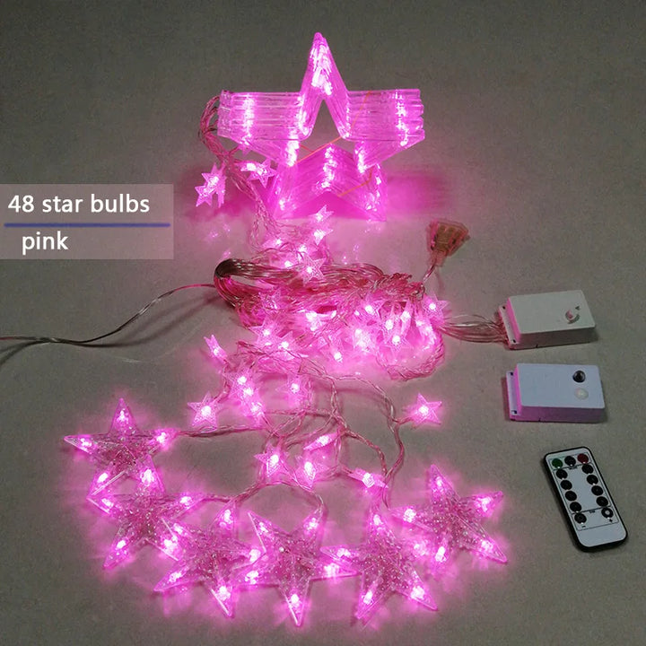 Flexible LED-Sternen-Lichterkette, einfach anzubringen für jede Festlichkeit, innen & außen.