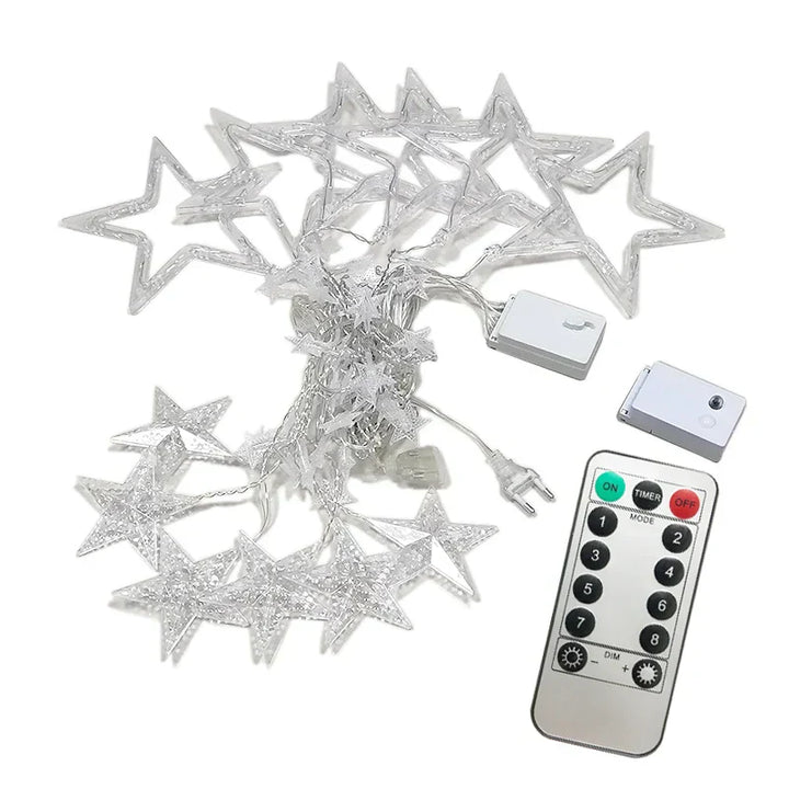 Weiße LED-Sternen-Lichterkette für elegante Innendekoration zu Weihnachten und Hochzeiten.