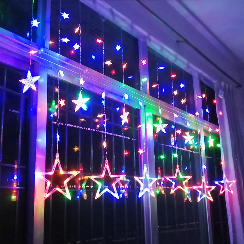 Weihnachts-LED-Sternenvorhang mit Fernbedienung für einfache Lichteffekte, energiesparend.