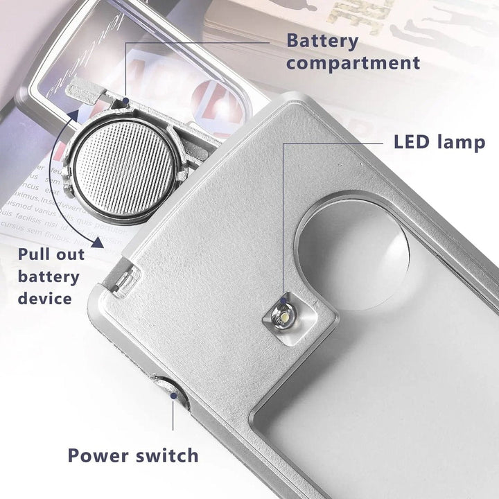 Vielseitige LED-Lupe mit 3x/6x Zoom und Beleuchtung, perfekt für Lesen & präzise Detailarbeiten.