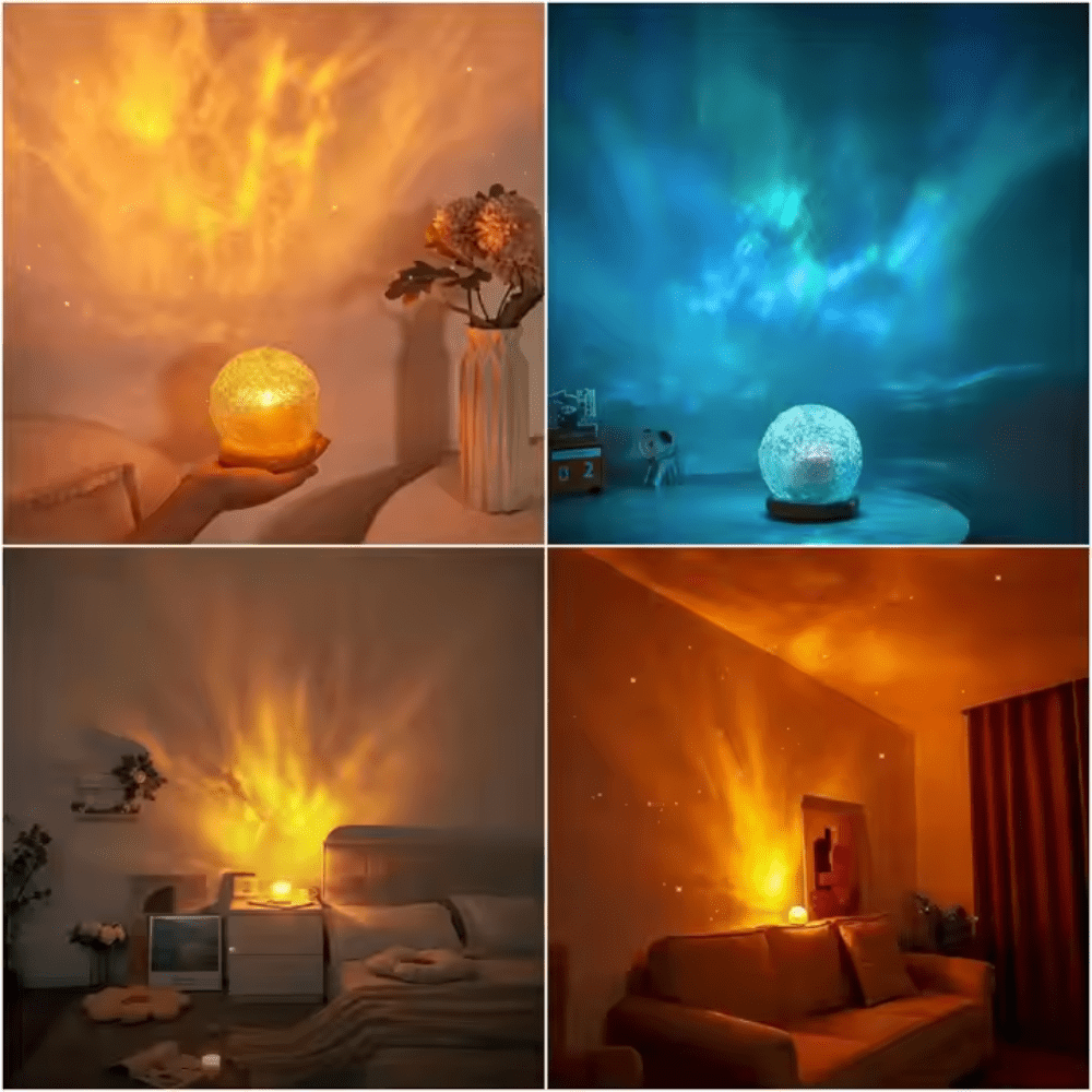 Dekorative LED-Nachttischlampe mit Wellenprojektion und Kristall-Effekt, perfekt für Schlafzimmer & Wohnzimmer.