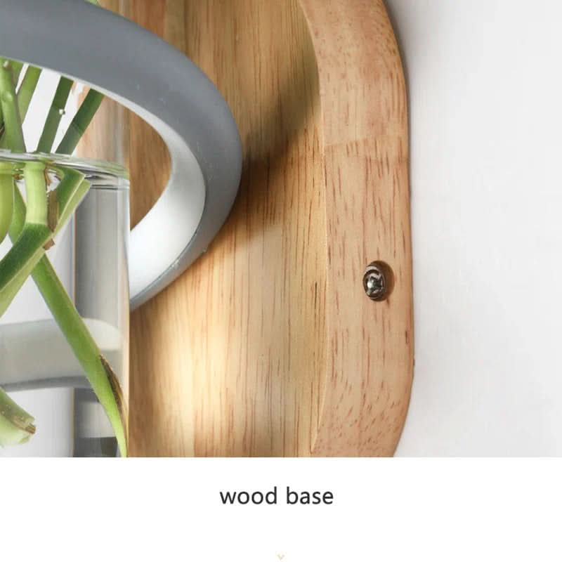 Nordische LED-Holz-Wandleuchte mit Vase, perfekte Akzentbeleuchtung und Dekoration für moderne Wohnräume.