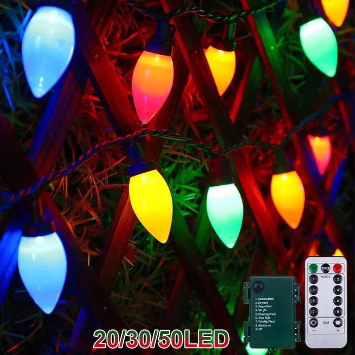 LED Weihnachtslichterkette C7, Vintage-Erdbeer-Design, ideal für festliche Weihnachtsdeko innen & außen.