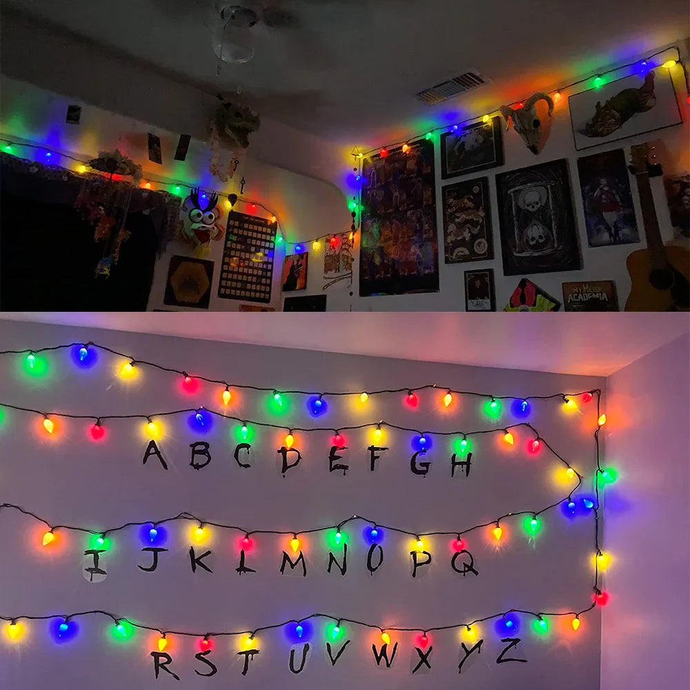 Wetterfeste LED Weihnachtslichterkette C7 Erdbeer für stimmungsvolle Außenbeleuchtung, IP44.