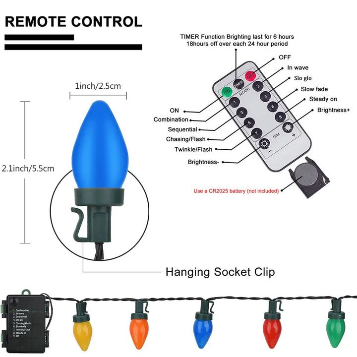 Energiesparende LED Weihnachtslichterkette C7 Erdbeer IP44 für Außen, mit Timer.