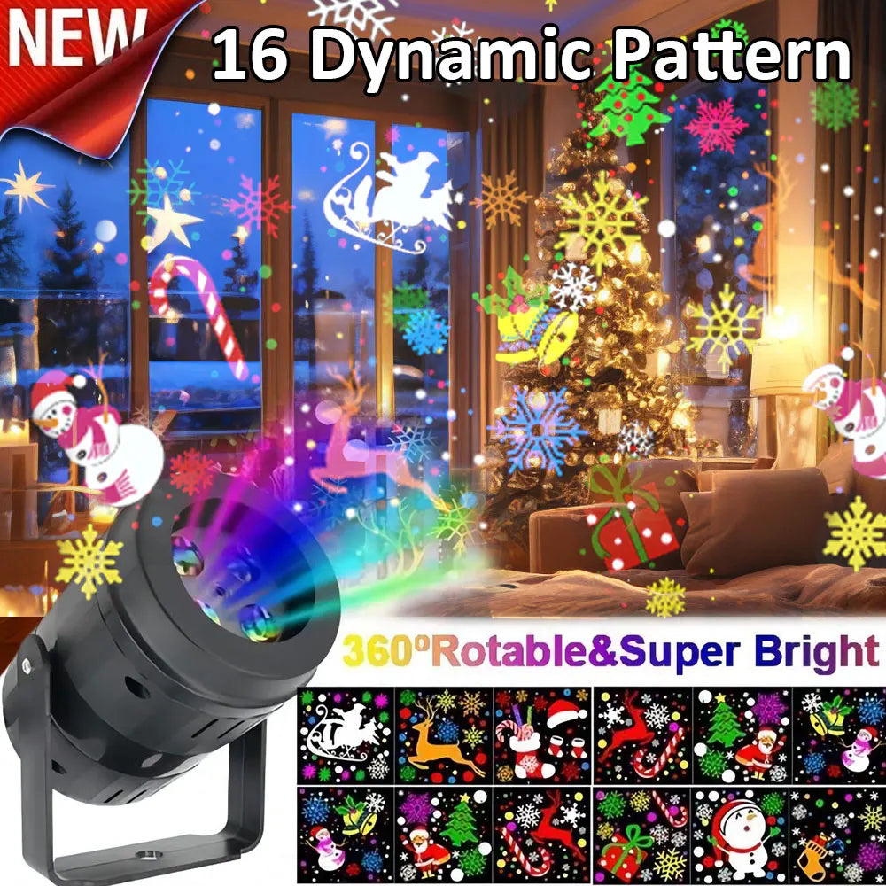 Festlicher LED-Projektor für den Garten, projiziert winterliche & weihnachtliche Lichter auf Ihr Zuhause.