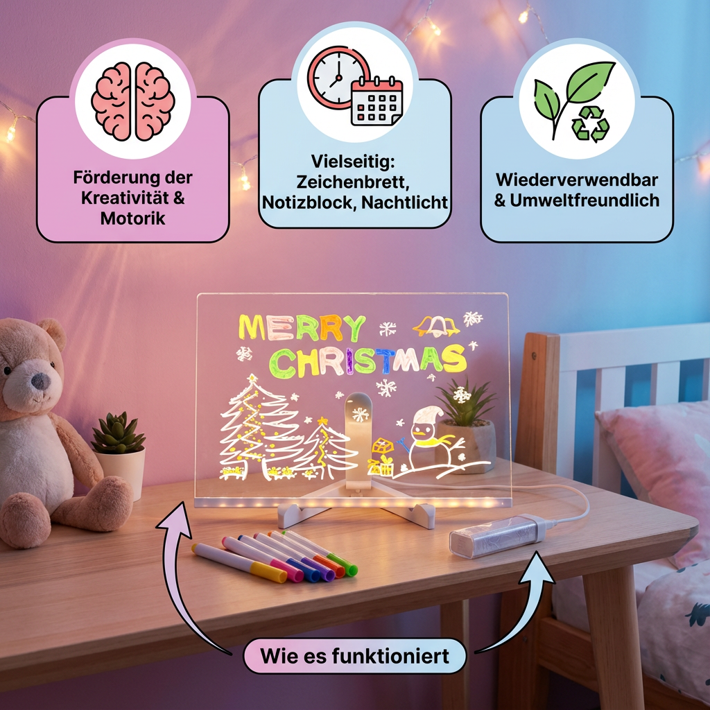 Leuchtendes LED Zeichenbrett für Kinder, pädagogisches Spielzeug zur Förderung von Kreativität und Feinmotorik.