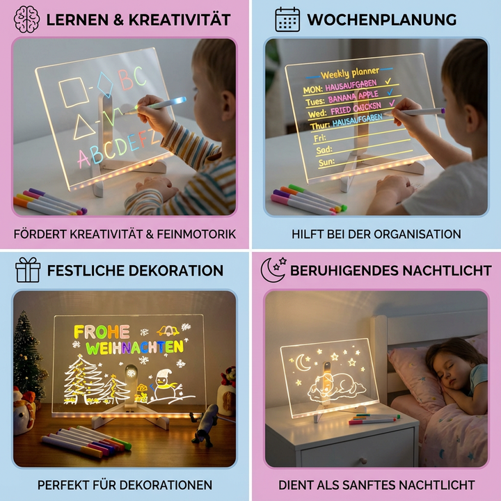 Pädagogisches LED Zeichenbrett als kreatives Geschenk für Kinder, fördert Malen, Phantasie und Lernentwicklung.