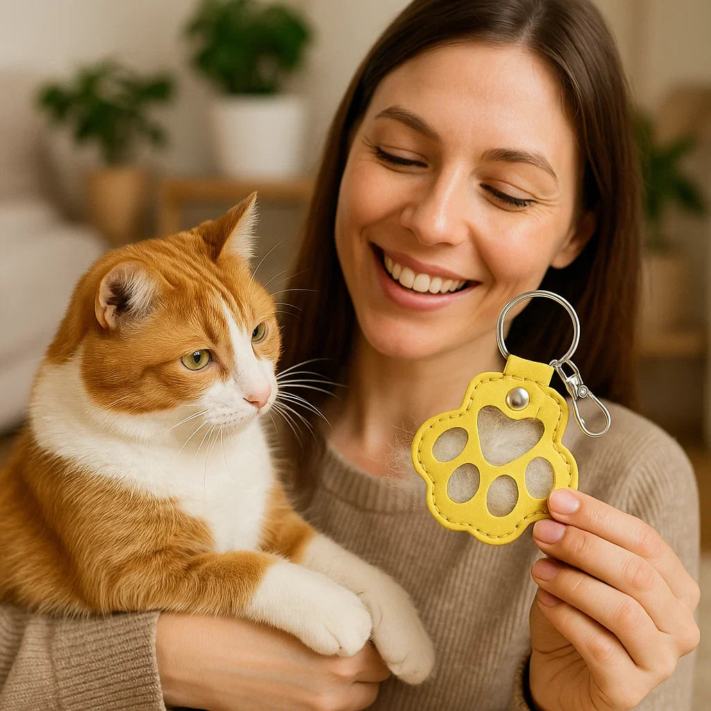 Edler Leder Gedenk-Schlüsselanhänger für Tierhaare von Hund & Katze, langlebiges Andenken.