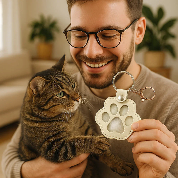Dunkler Leder Gedenk-Schlüsselanhänger, oval, mit Fach für Tierhaare, Andenken an Haustier.