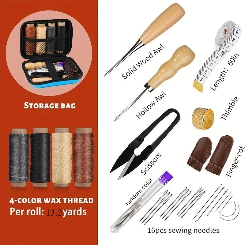 DIY Lederreparatur-Kit mit reißfestem Faden & Präzisionsnadeln. Perfekt für Lederhandwerk & Ausbesserungen.