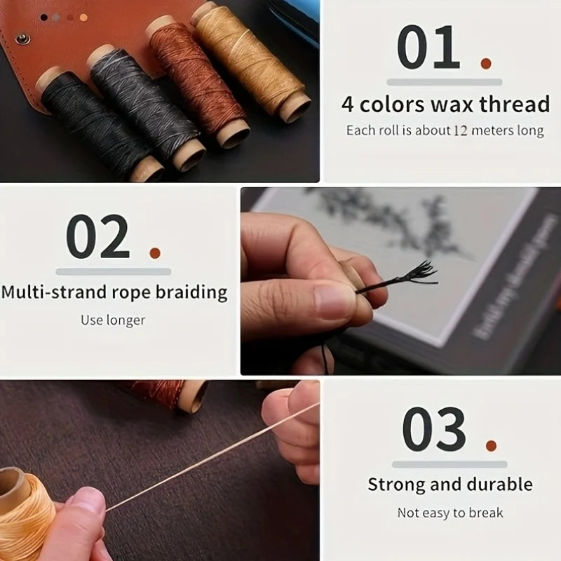 Komplettes Leder-Reparaturset: Gewachster Faden, verschiedene Nadeln & Nähwerkzeuge für alle Lederarbeiten.
