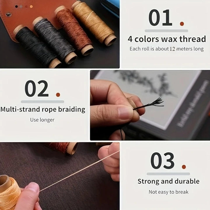 Komplettes Leder-Reparaturset: Gewachster Faden, verschiedene Nadeln & Nähwerkzeuge für alle Lederarbeiten.
