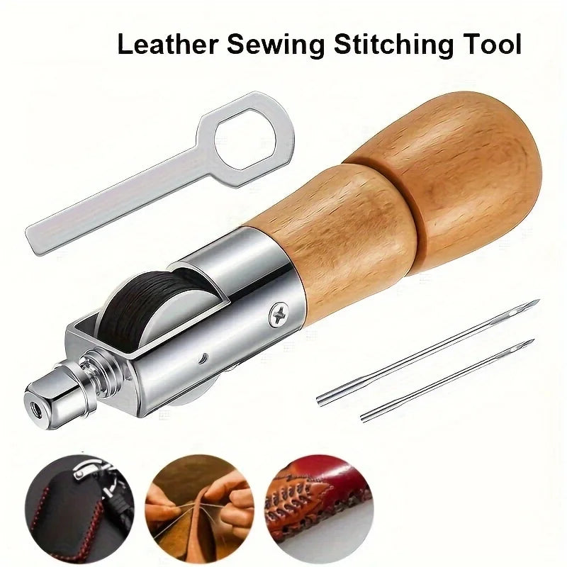 DIY Leder Nähset: Handnähmaschine, Wachsgarn & Werkzeug für kreatives Basteln und Schuhmacherbedarf.