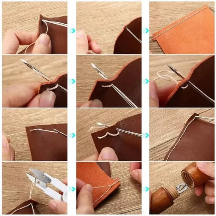 Nahaufnahme der Handnähmaschine aus dem Leder Nähset, ideal für präzise Nähte bei Lederprojekten.
