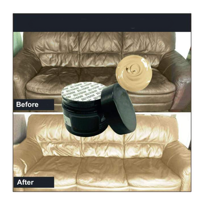 Anwendung von Leder-Restaurationsbalsam auf einem Sofa für Lederpflege, Farbauffrischung & Reparatur.