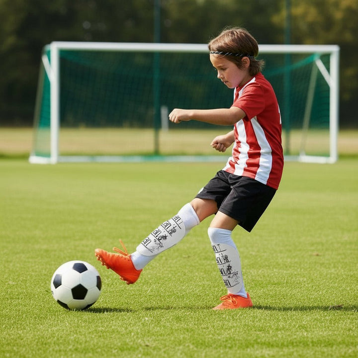 Leichte Fußball Schienbeinschoner in Schwarz-Weiß für sicheren Schutz beim Training & Spiel.