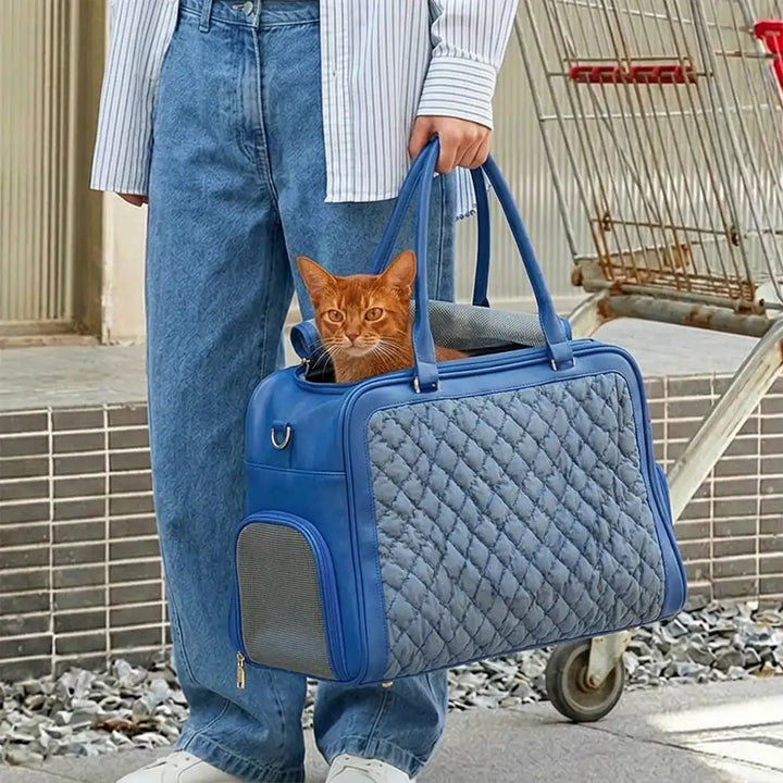 Leichte, gesteppte Haustiertragetasche für Hunde & Katzen. Atmungsaktiv, komfortabel & reisetauglich.