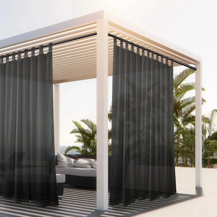 Leinen Outdoor Vorhang für Terrasse, Balkon. Luftiger Sicht- & Sonnenschutz für den Außenbereich.