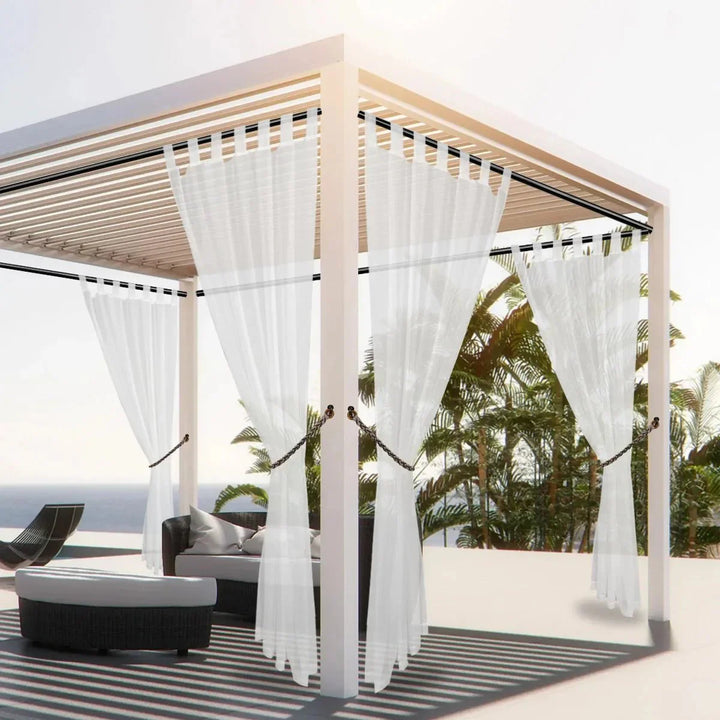 Stilvoller Leinen Outdoor Vorhang als effektiver Sicht- & Sonnenschutz für Garten, Terrasse & Pergola.