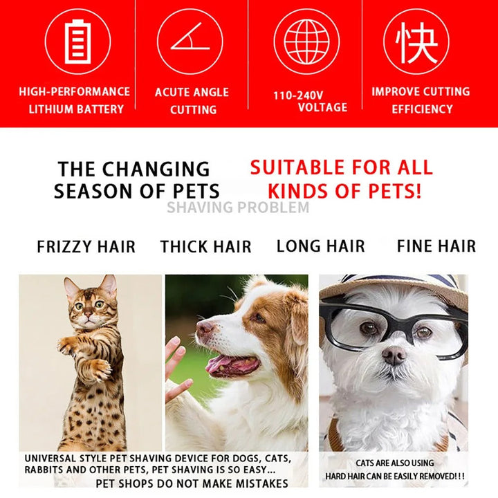 Leise Tier-Haarschneidemaschine für Hunde, Katzen & Kaninchen. Kabellose Fellpflege, geräuscharm.