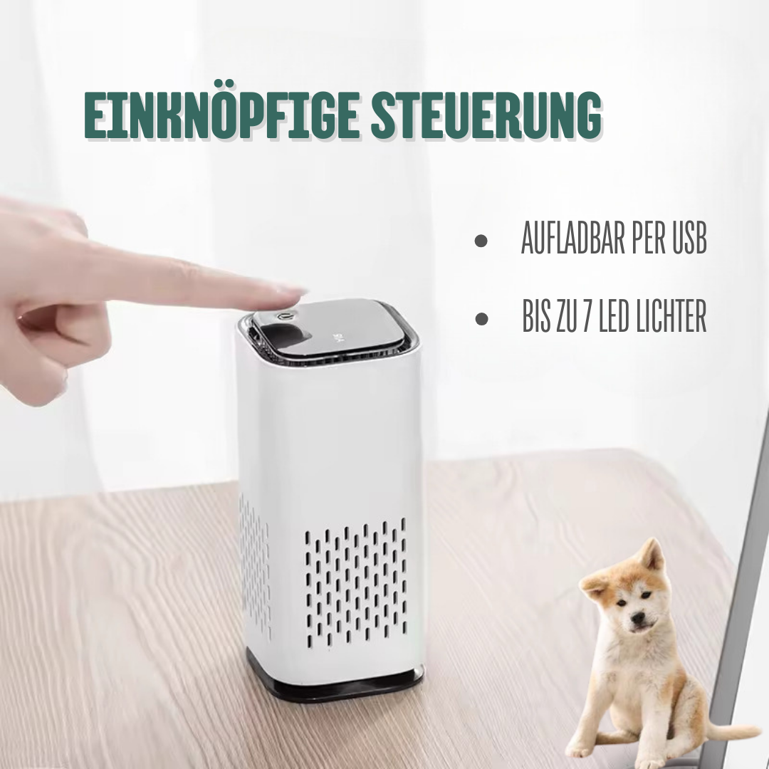 Kompakter Geruchsentferner für Tiergerüche im Auto. Ideal für Katzen- & Hundebesitzer, sorgt für saubere Raumluft.