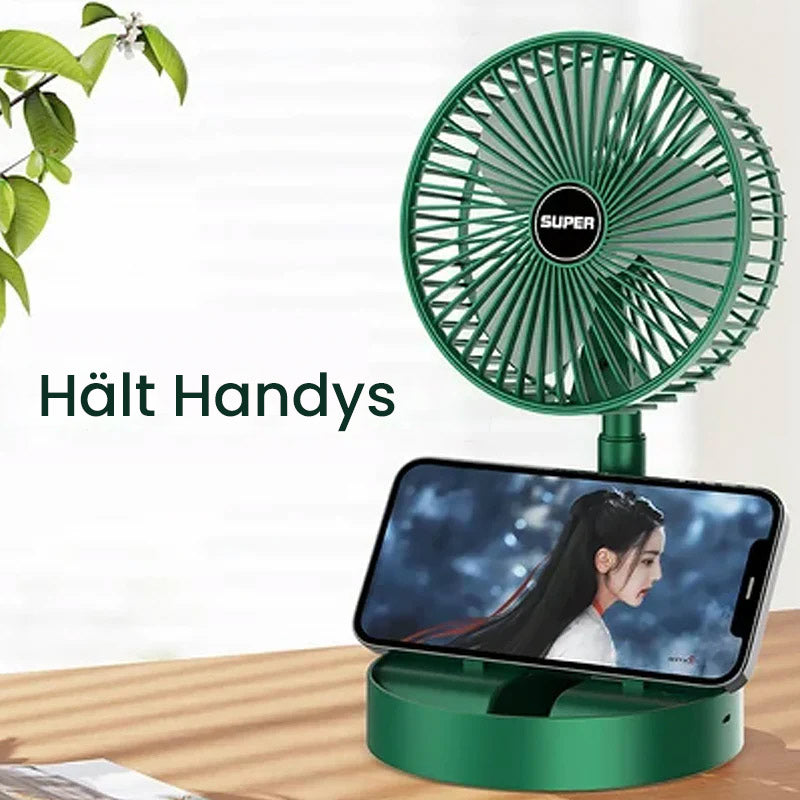 Moderner, kompakter USB-Ventilator, klappbar für einfachen Transport. Bietet leise persönliche Kühlung.