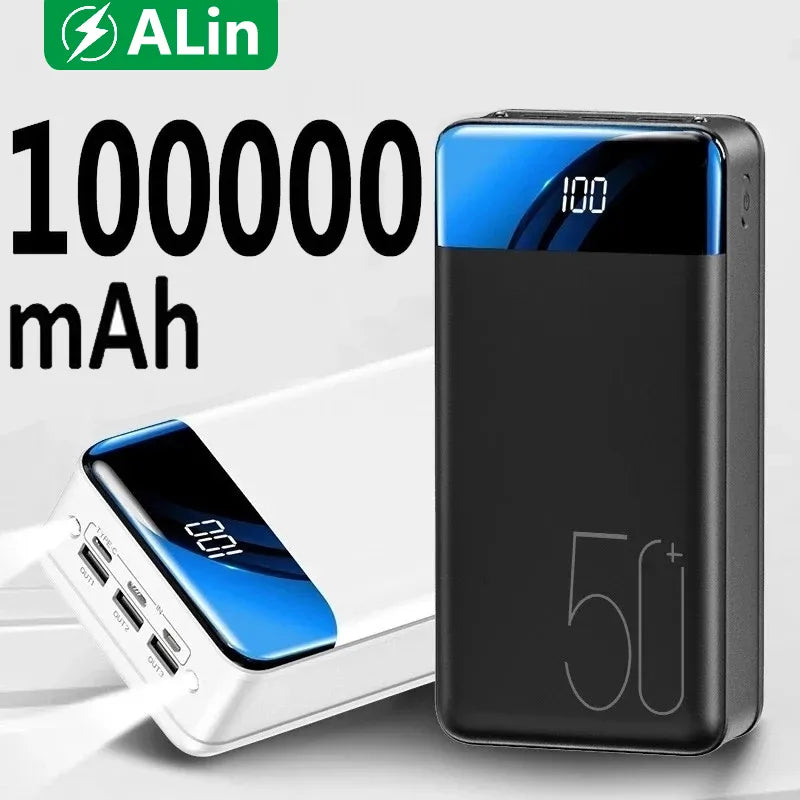 Langlebige 50.000 mAh Outdoor Powerbank, stoßfest und wetterbeständig, ideal für Camping und Wandern.