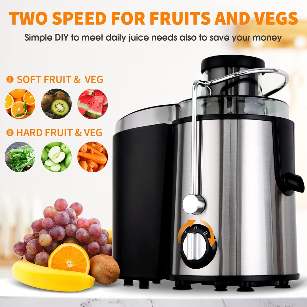 JuicePro Entsafter, kaltpressend, für gesunde Obst- und Gemüsesäfte im Haushalt, 3 Geschwindigkeiten.