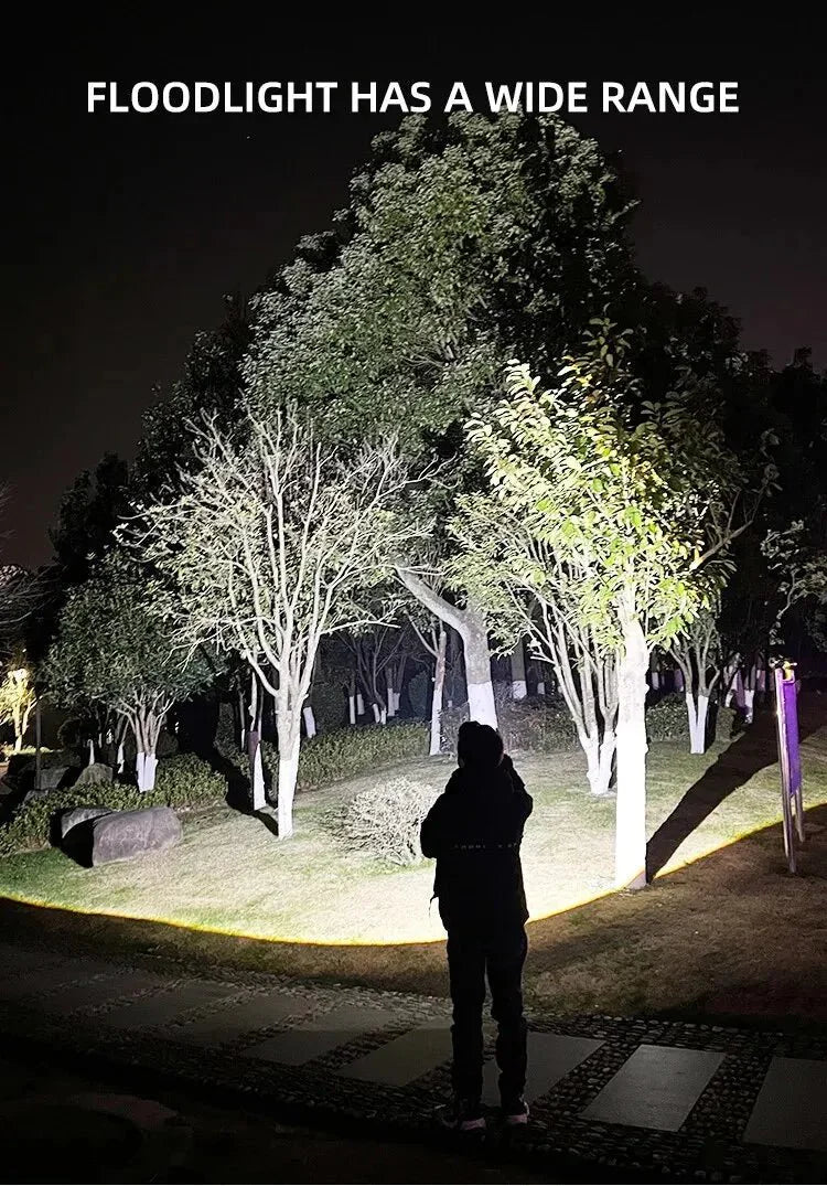 Vielseitige LED-Taschenlampe 100000 Lumen mit USB-Zoom, perfekt für Outdoor, Camping & Notfälle.