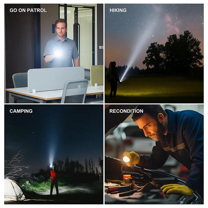 Extrem helle 100000 Lumen LED-Taschenlampe mit USB-Zoom für Outdoor-Abenteuer & hohe Helligkeit.