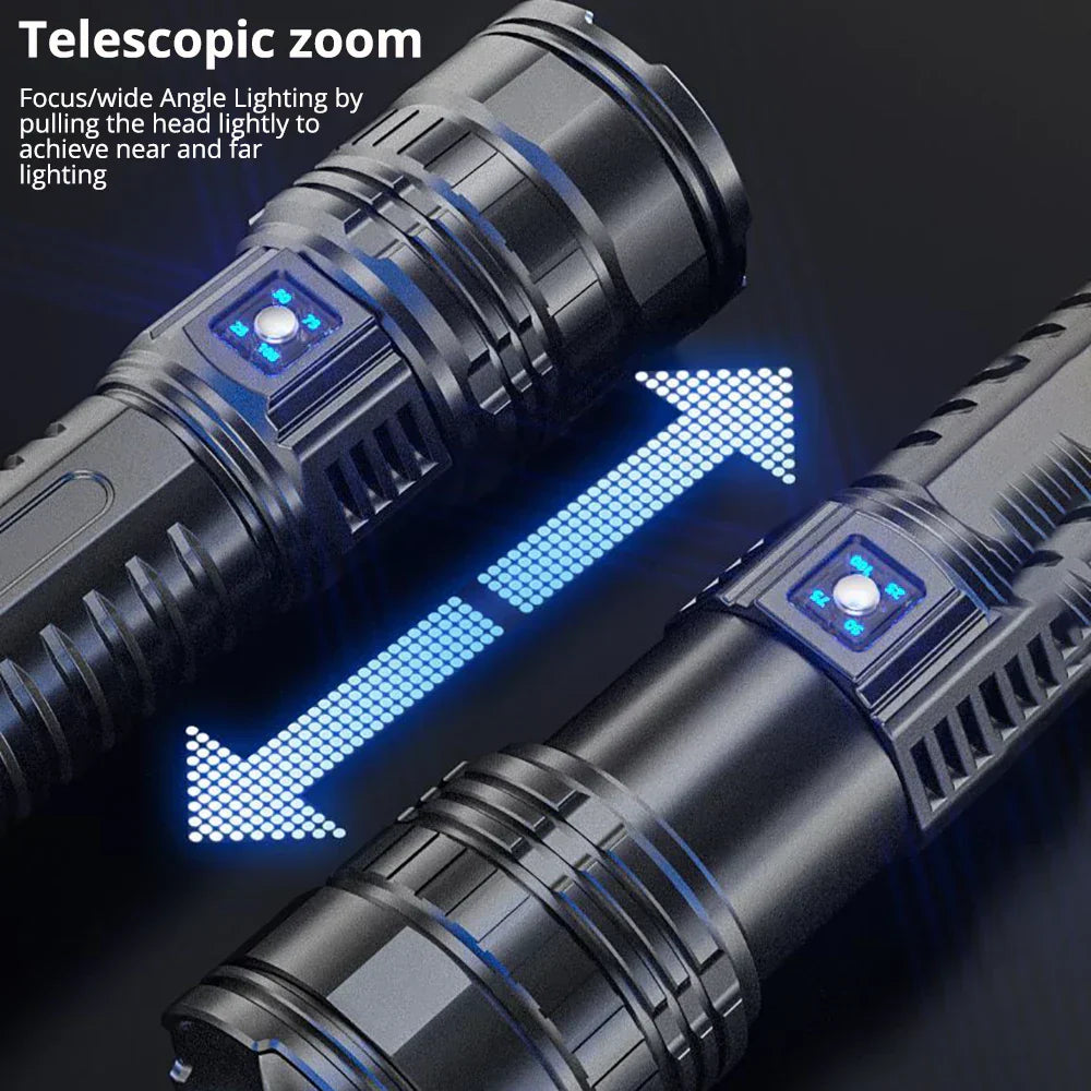 Wiederaufladbare 10000 lm LED-Taschenlampe mit Powerbank-Funktion, robustem Aluminiumgehäuse für Survival.