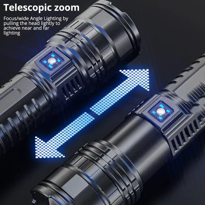 Wiederaufladbare 10000 lm LED-Taschenlampe mit Powerbank-Funktion, robustem Aluminiumgehäuse für Survival.