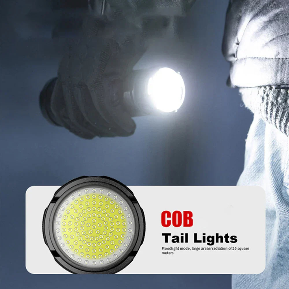 Robuste LED-Taschenlampe 10000 Lumen aus Aluminiumgehäuse, wiederaufladbar, perfekt für Notfall & Survival.