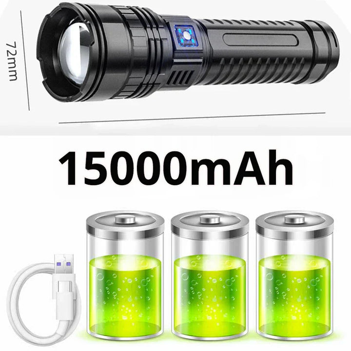 Praktisches Outdoor-Gadget: 10000 Lumen LED-Taschenlampe "Striker", wiederaufladbar, wasserdicht, hohe Leuchtkraft.