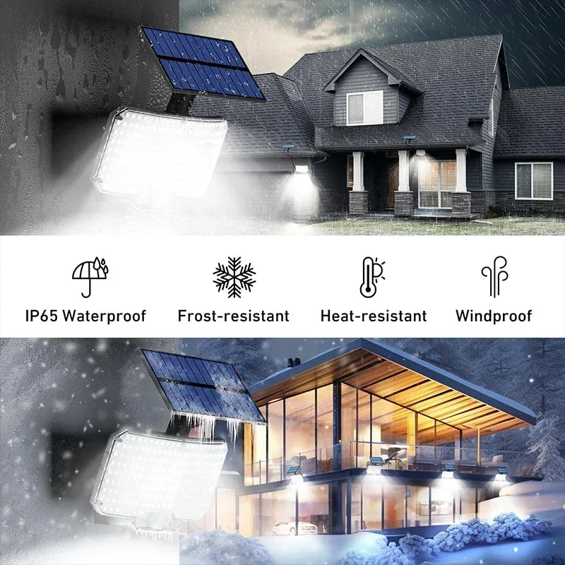 Smartes Solar Gartenlicht mit Bewegungssensor, 3 Leuchtmodi und praktischer Fernbedienung.