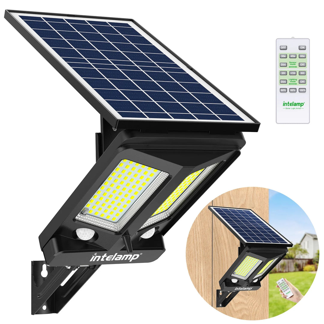 Leistungsstarker Solar-LED-Strahler mit Bewegungsmelder für helle und energieeffiziente Außenbeleuchtung.