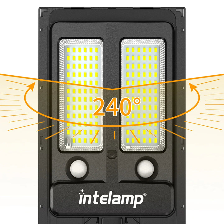 Solar-LED-Strahler mit Bewegungsmelder für Außenbereiche, robust und wetterfest (IP65) zur Hofbeleuchtung.