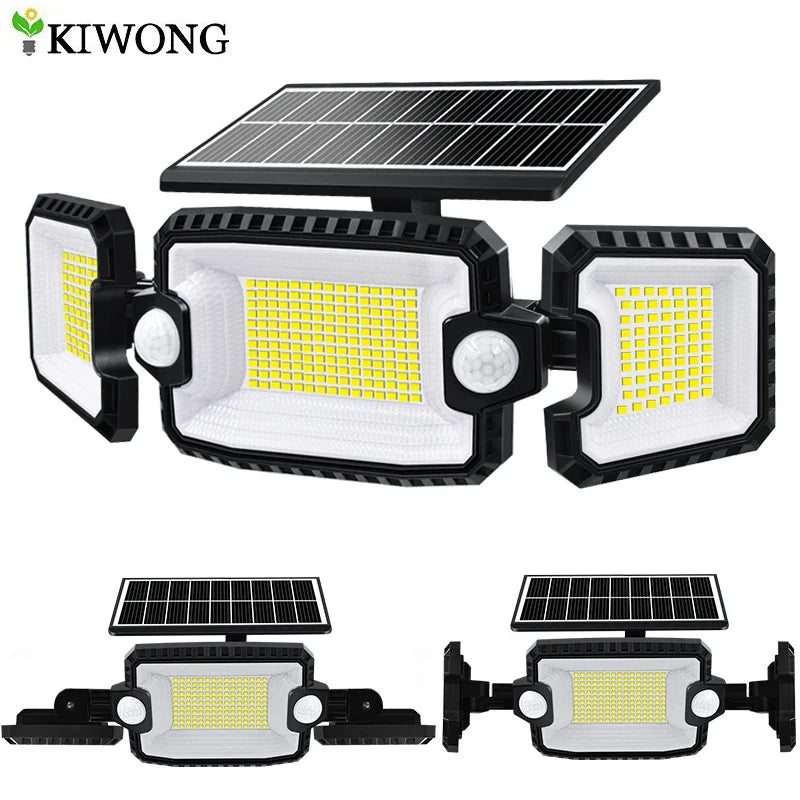 Leistungsstarker Solar Sicherheitsstrahler mit Bewegungsmelder für Außenbereiche; kabellos & wasserdicht.