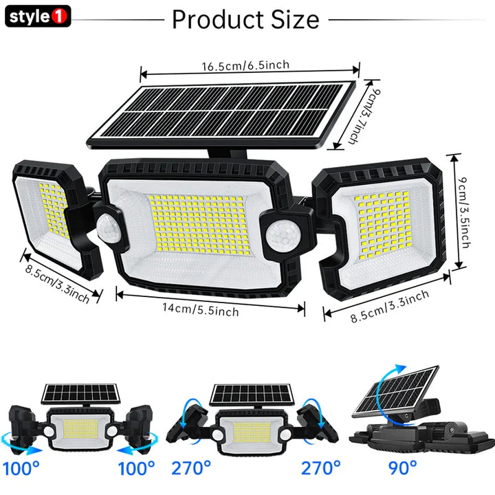 Wandmontierter LED Solarstrahler mit Bewegungssensor, ideal für Garten, Hof & Hauseingang; einfache Montage.