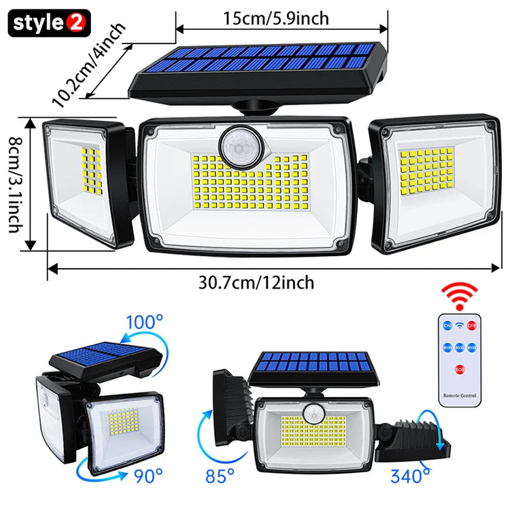 Moderner Solar LED-Strahler mit Bewegungsmelder & 3 Leuchtmodi für effektive Garten- & Hofbeleuchtung; energieeffizient.