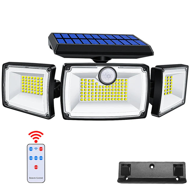 Ansicht des Bewegungsmelders & der LEDs des Solar-Sicherheitsstrahlers; helle, zuverlässige Beleuchtung für draußen.