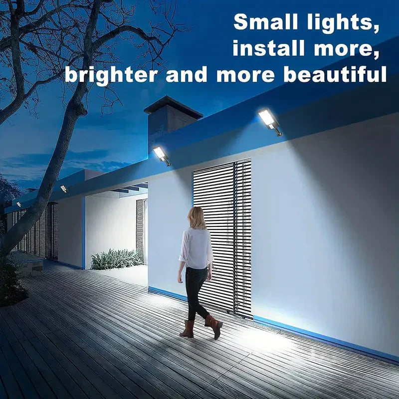 Wetterfeste Solar Außenbeleuchtung (IP66) mit integriertem Solarpanel und Bewegungsmelder für optimalen Schutz.