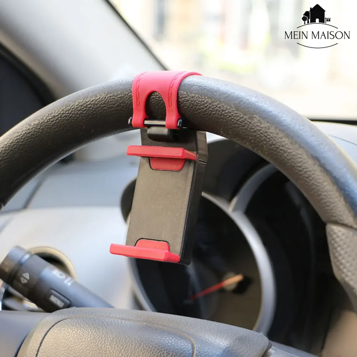 Geschenkidee für Autofahrer: Praktische Lenkrad Handyhalterung. Ein nützliches KFZ-Gadget für jedes Mobiltelefon.