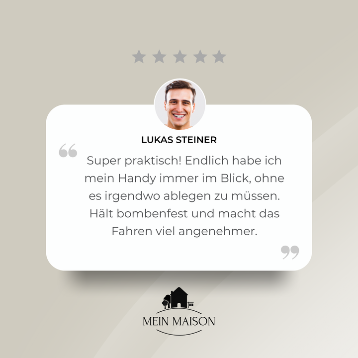 Verstellbare Lenkrad Handyhalterung, passend für diverse Smartphone-Modelle am Lenkrad. Stabiler Halt.