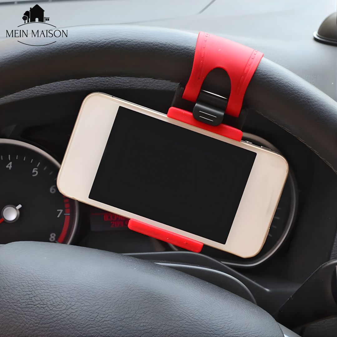 Verbesserte Fahrsicherheit mit der Lenkrad Handyhalterung. Optimale Smartphone-Positionierung für Navigation.