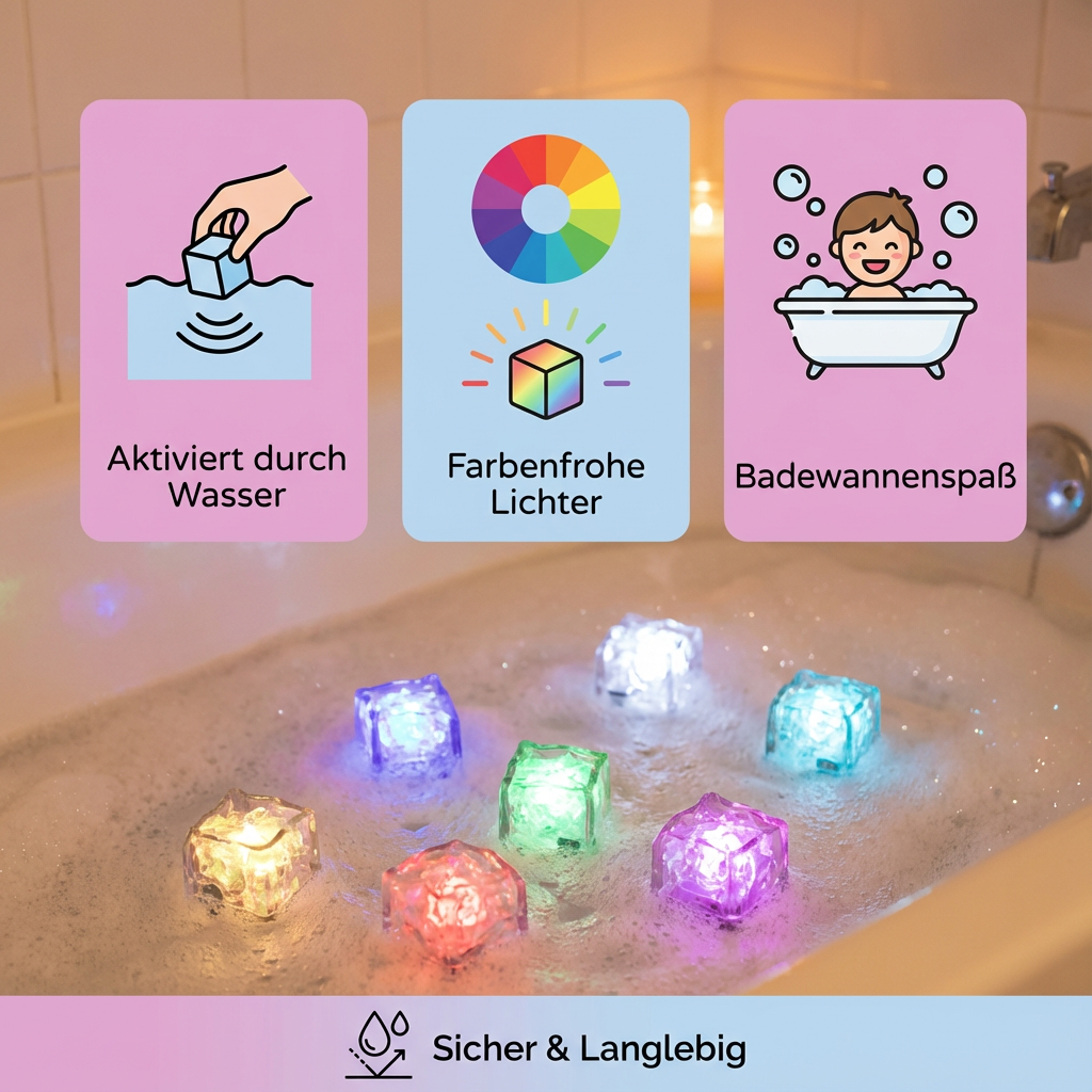 Badespielzeug 6er Set: Sensorische Lernwürfel, leuchtend, fördert Entwicklung & Kreativität im Kinderbad.